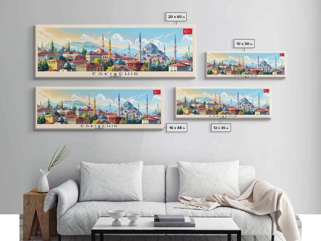 Eskisehir Turkey Panoramic Travel Poster, Framed Canvas Print or Metal Wall Art, Travel Art, Home Decor, Panoramic Painting, Midcentury Art