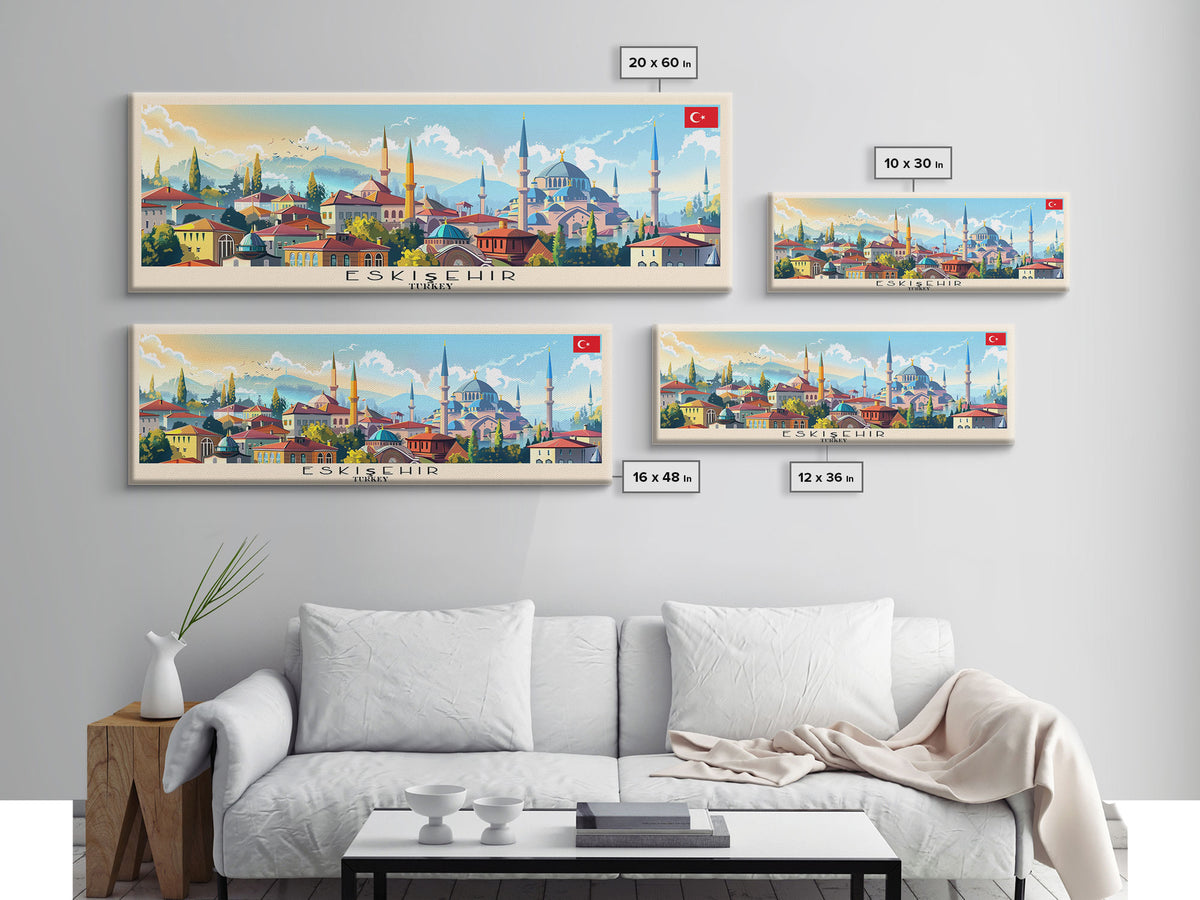 Eskisehir Turkey Panoramic Travel Poster, Framed Canvas Print or Metal Wall Art, Travel Art, Home Decor, Panoramic Painting, Midcentury Art