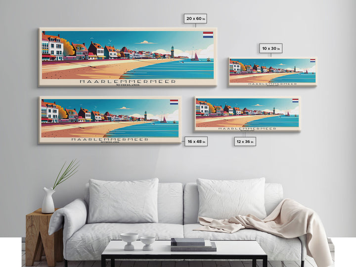 Haarlemmermeer Netherlands Panoramic Travel Poster, Framed Canvas Print or Metal Wall Art, Travel Art, Home Decor, Panoramic Painting, Midcentury Art