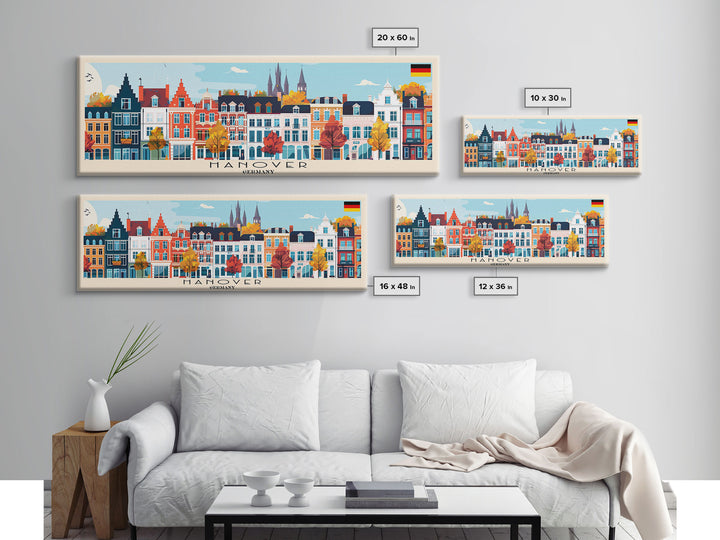 Hanover Germany Panoramic Travel Poster, Framed Canvas Print or Metal Wall Art, Travel Art, Home Decor, Panoramic Painting, Midcentury Art