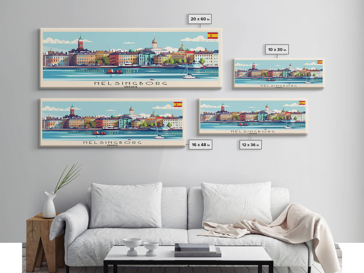 Helsingborg Sweden Travel Print Wall Art, Panoramic City Art, Travel Art, Wall Decor, Vacation Gift, Framed Canvas Print Or Metal Art