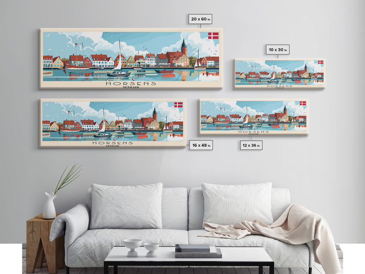 Horsens Denmark Travel Print Wall Art, Panoramic City Art, Travel Art, Wall Decor, Vacation Gift, Framed Canvas Print Or Metal Art