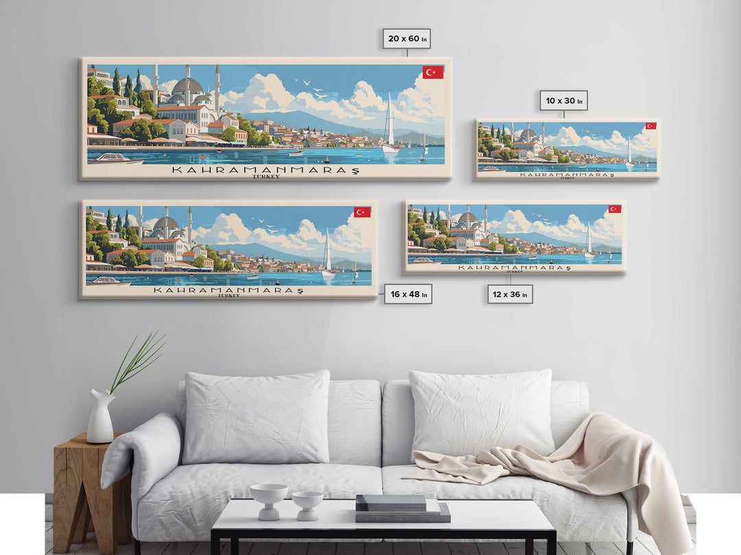 Kahramanmaras Turkey Panoramic Travel Poster, Framed Canvas Print or Metal Wall Art, Travel Art, Home Decor, Panoramic Painting, Midcentury Art
