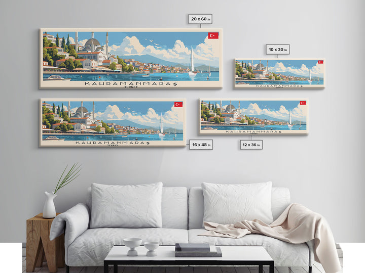 Kahramanmaras Turkey Panoramic Travel Poster, Framed Canvas Print or Metal Wall Art, Travel Art, Home Decor, Panoramic Painting, Midcentury Art