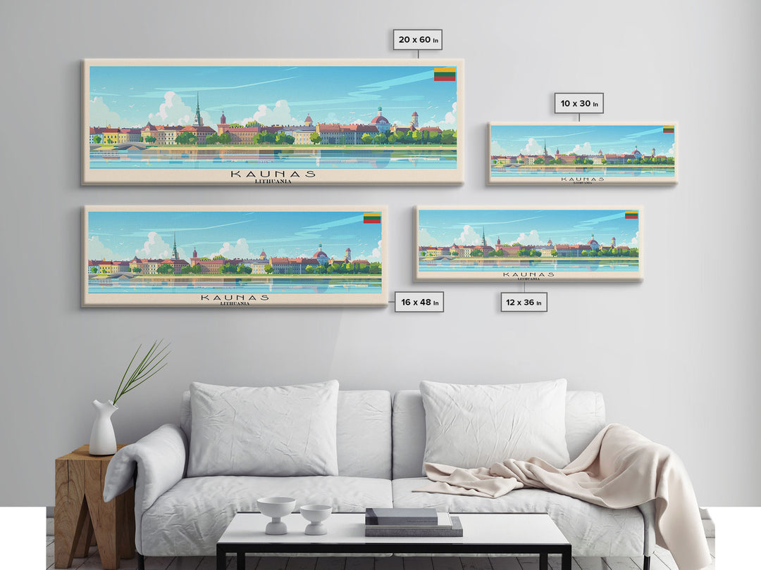 Kaunas Lithuania Travel Print Wall Art, Panoramic City Art, Travel Art, Wall Decor, Vacation Gift, Framed Canvas Print Or Metal Art