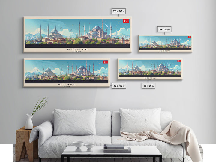 Konya Turkey Panoramic Travel Poster, Framed Canvas Print or Metal Wall Art, Travel Art, Home Decor, Panoramic Painting, Midcentury Art
