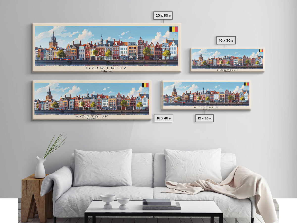 Kortrijk Belgium Travel Print Wall Art, Panoramic City Art, Travel Art, Wall Decor, Vacation Gift, Framed Canvas Print Or Metal Art