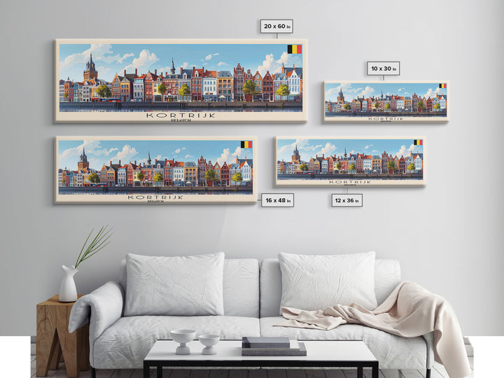 Kortrijk Belgium Travel Print Wall Art, Panoramic City Art, Travel Art, Wall Decor, Vacation Gift, Framed Canvas Print Or Metal Art