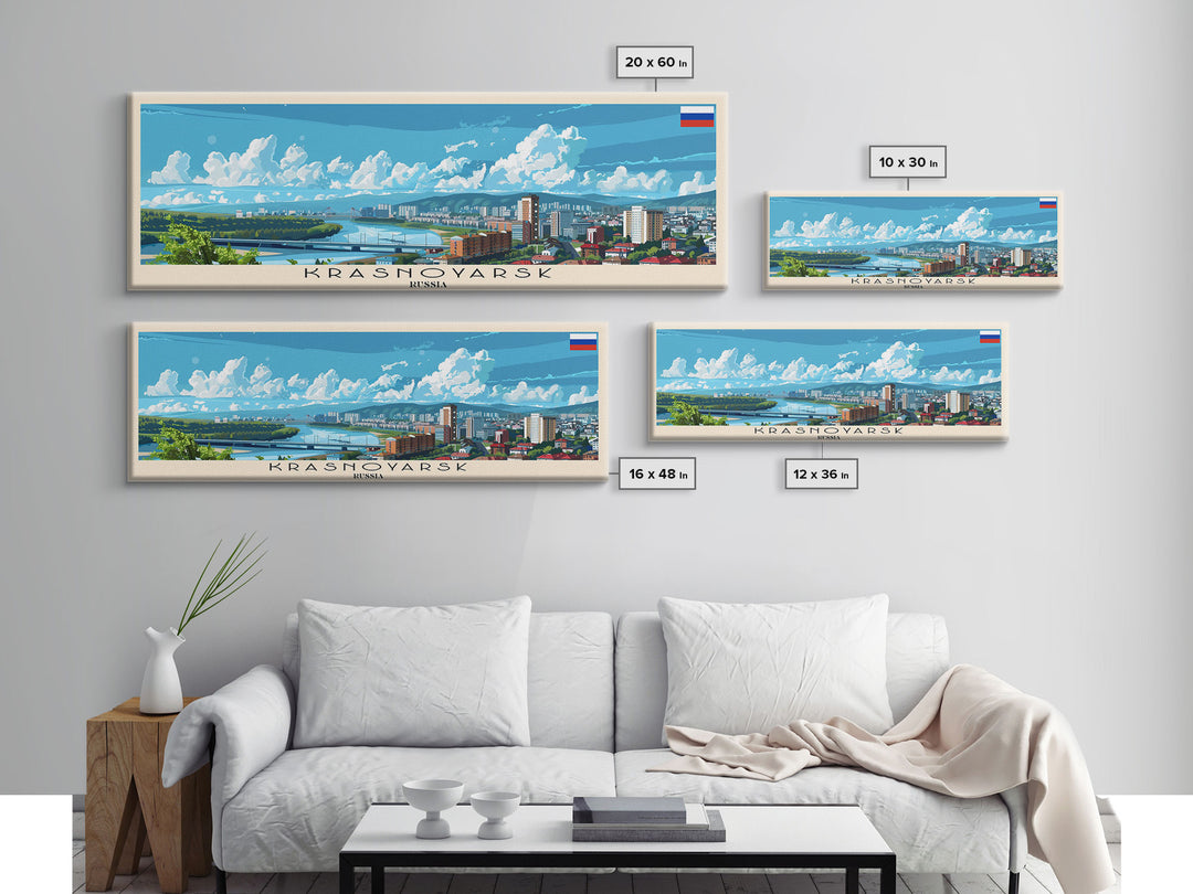 Krasnoyarsk Russia Travel Art, City Art, Framed Canvas Print or Metal Wall Art, Europe Travel Poster, Panoramic Wall Art, Extra Wide Wall Art