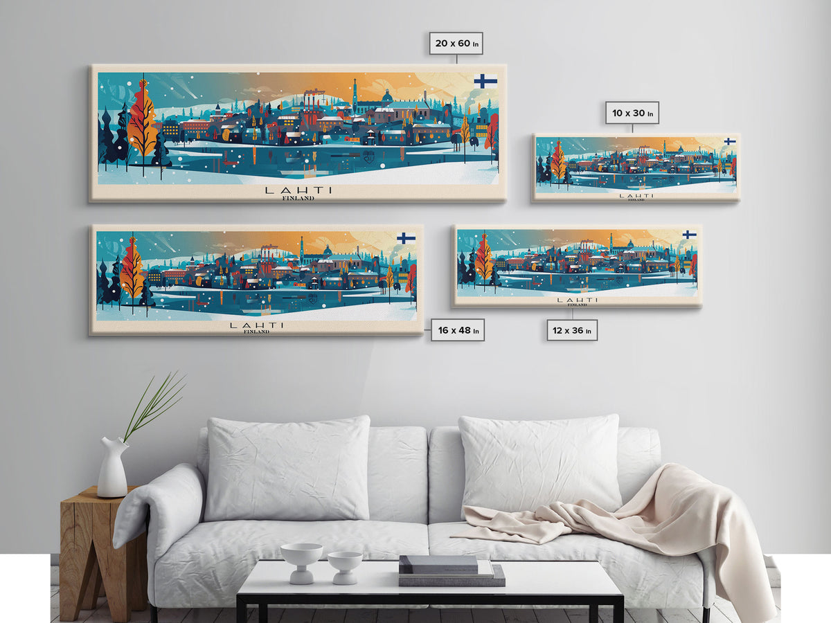 Lahti Finland Panoramic Travel Poster, Framed Canvas Print or Metal Wall Art, Travel Art, Home Decor, Panoramic Painting, Midcentury Art