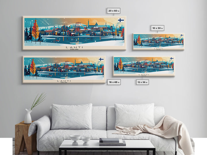 Lahti Finland Panoramic Travel Poster, Framed Canvas Print or Metal Wall Art, Travel Art, Home Decor, Panoramic Painting, Midcentury Art
