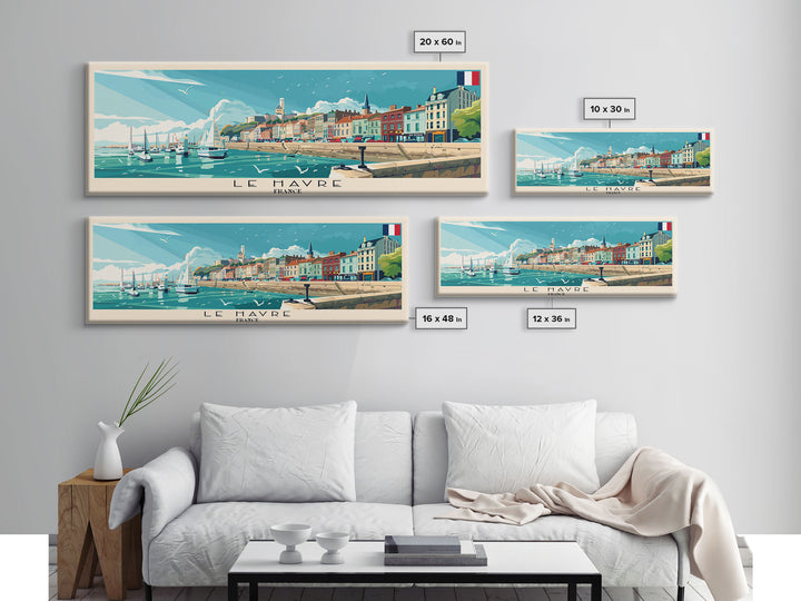 Le Havre France Panoramic Travel Poster, Framed Canvas Print or Metal Wall Art, Travel Art, Home Decor, Panoramic Painting, Midcentury Art