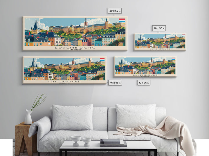 Luxembourg Luxembourg Panoramic Travel Poster, Framed Canvas Print or Metal Wall Art, Travel Art, Home Decor, Panoramic Painting, Midcentury Art