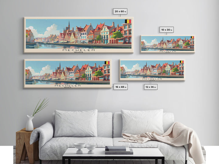 Mechelen Belgium Panoramic Travel Poster, Framed Canvas Print or Metal Wall Art, Travel Art, Home Decor, Panoramic Painting, Midcentury Art