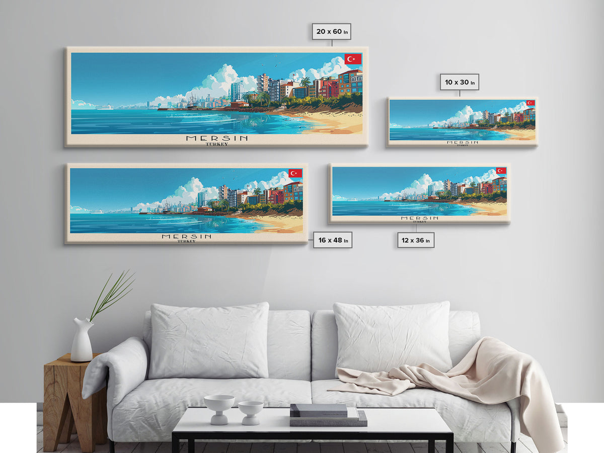 Mersin Turkey Wall Art, Panoramic Travel Poster, Panoramic Framed Canvas Print, City Wall Art, Wall Hanging Home Decor, Travel Art