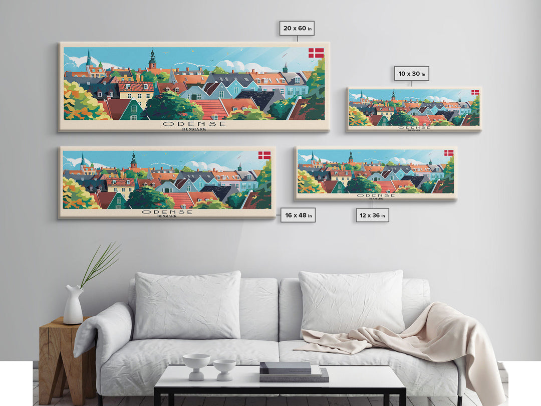 Odense Denmark Wall Art, Panoramic Travel Poster, Panoramic Framed Canvas Print, City Wall Art, Wall Hanging Home Decor, Travel Art