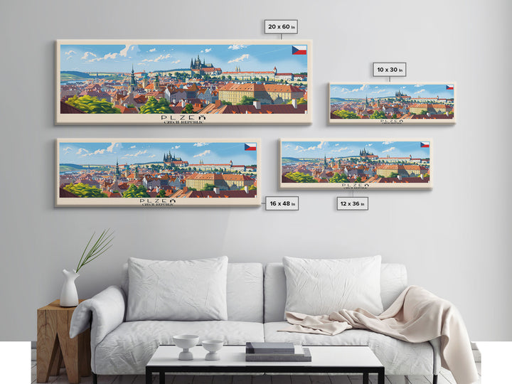 Plzen Czech Republic Wall Art, Panoramic Travel Poster, Panoramic Framed Canvas Print, City Wall Art, Wall Hanging Home Decor, Travel Art