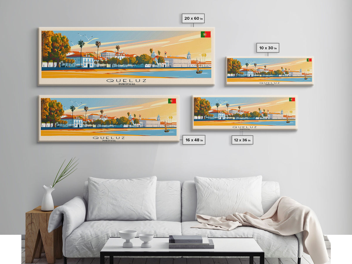 Queluz Portugal Wall Art, Panoramic Travel Poster, Panoramic Framed Canvas Print, City Wall Art, Wall Hanging Home Decor, Travel Art