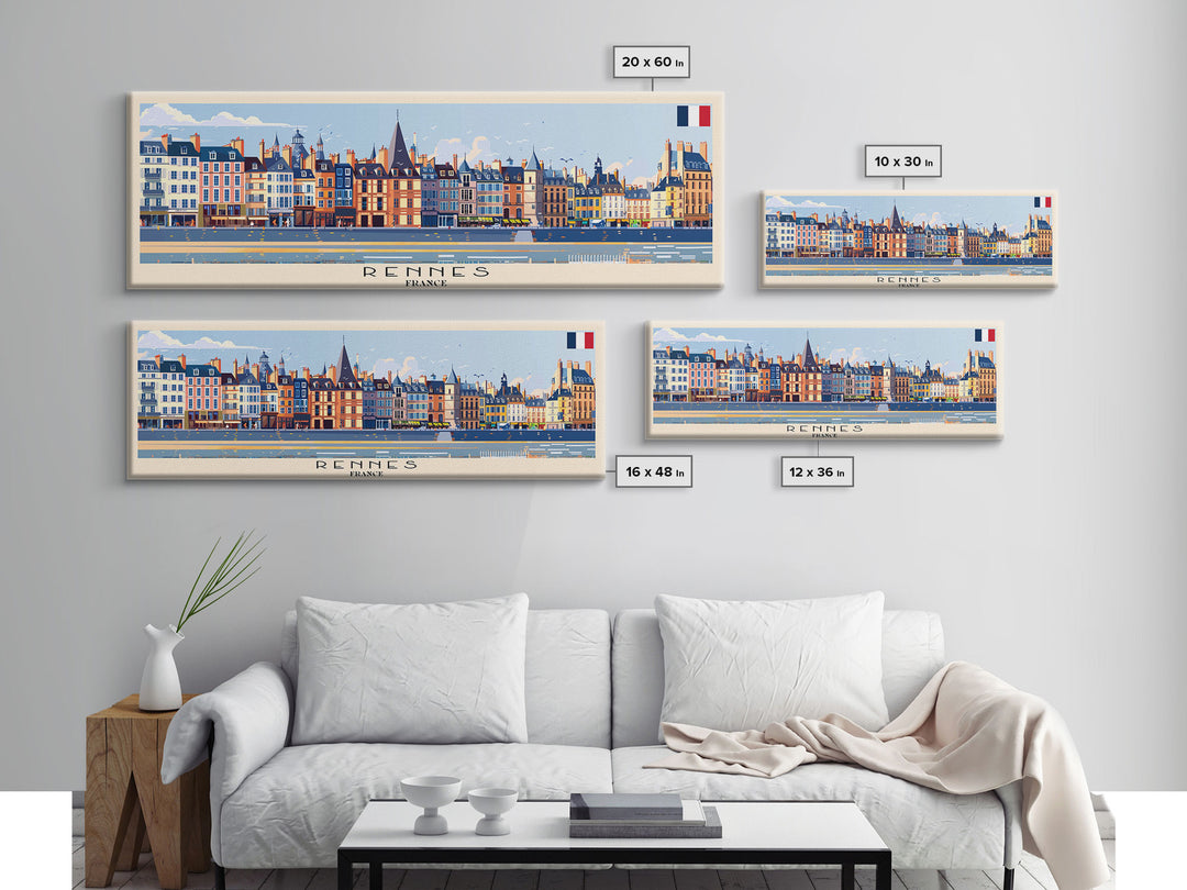 Rennes France Panoramic Travel Poster, Framed Canvas Print or Metal Wall Art, Travel Art, Home Decor, Panoramic Painting, Midcentury Art