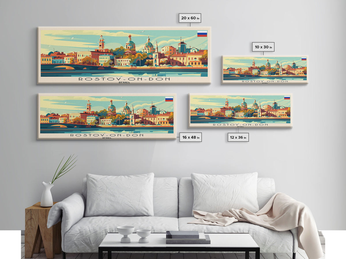 Rostov on Don Russia Panoramic Travel Poster, Framed Canvas Print or Metal Wall Art, Travel Art, Home Decor, Panoramic Painting, Midcentury Art