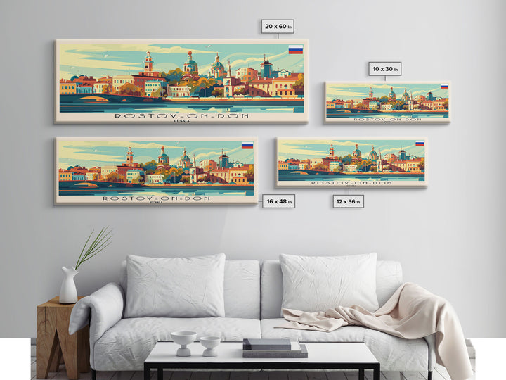 Rostov on Don Russia Panoramic Travel Poster, Framed Canvas Print or Metal Wall Art, Travel Art, Home Decor, Panoramic Painting, Midcentury Art