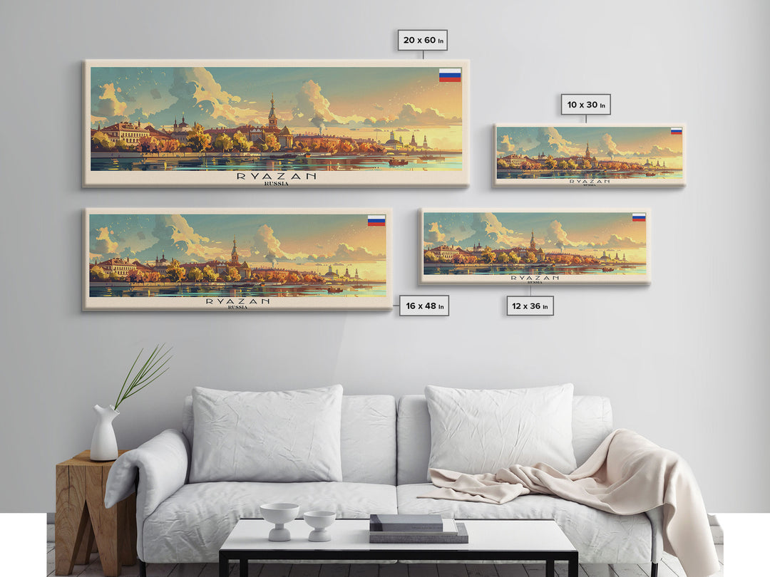 Ryazan Russia Panoramic Travel Poster, Framed Canvas Print or Metal Wall Art, Travel Art, Home Decor, Panoramic Painting, Midcentury Art