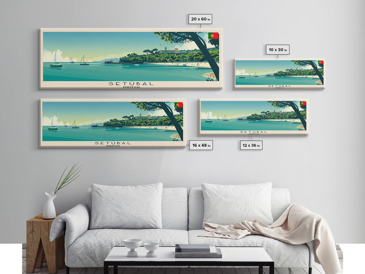 Setbal Portugal Travel Print Wall Art, Panoramic City Art, Travel Art, Wall Decor, Vacation Gift, Framed Canvas Print Or Metal Art