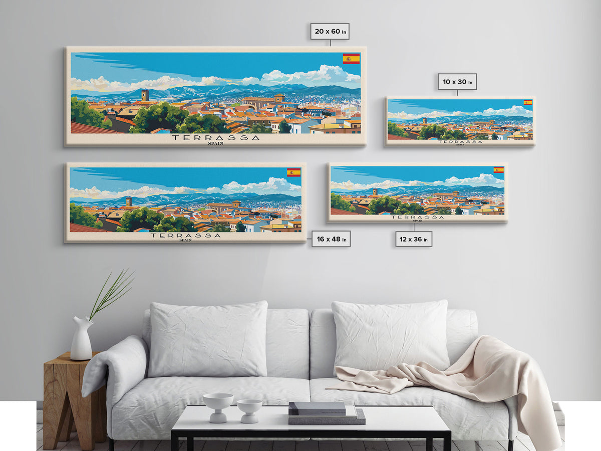 Terrassa Spain Wall Art, Panoramic Travel Poster, Panoramic Framed Canvas Print, City Wall Art, Wall Hanging Home Decor, Travel Art