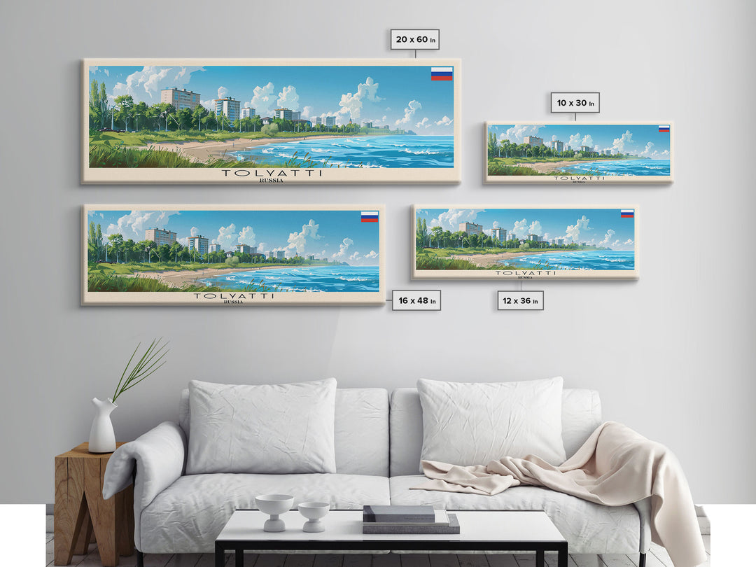 Tolyatti Russia Panoramic Travel Poster, Framed Canvas Print or Metal Wall Art, Travel Art, Home Decor, Panoramic Painting, Midcentury Art