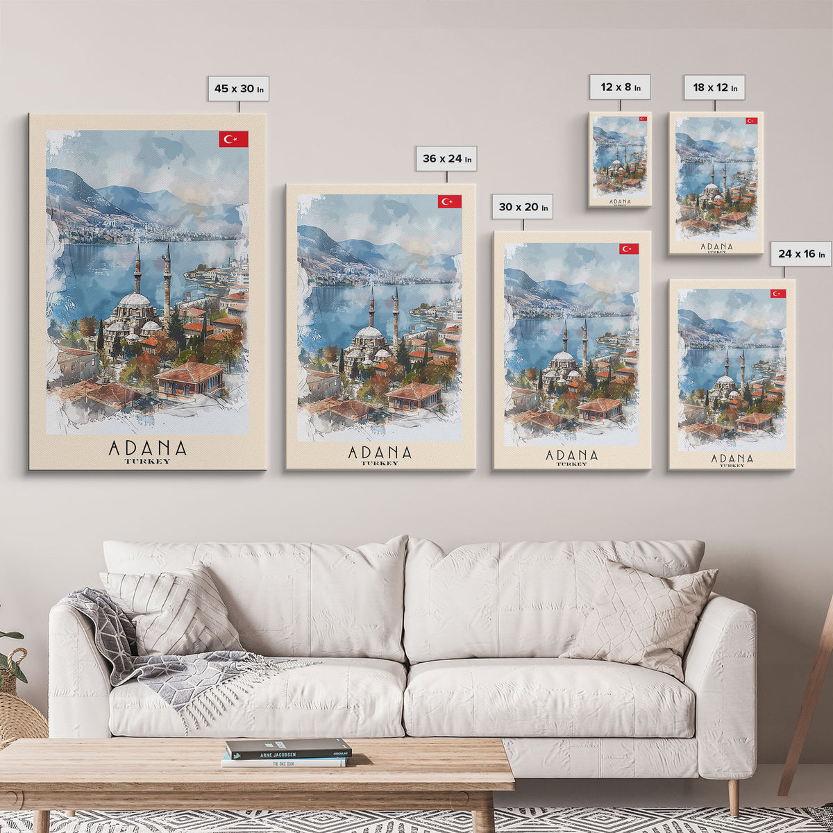 Majestic Adana Turkey Mosque View, Framed Canvas Print, Ideal for Living Room Art, Cultural Decor, Home Decoration