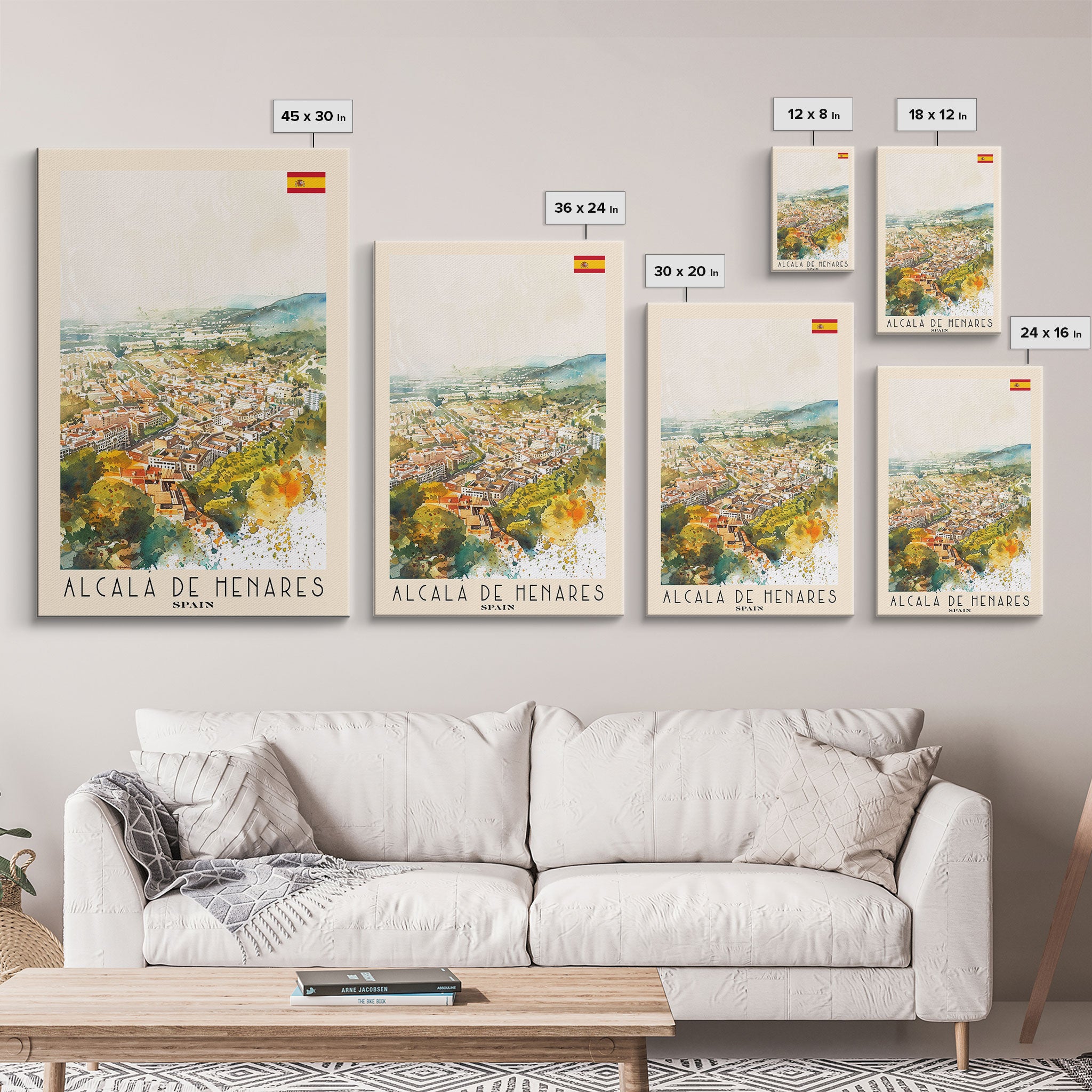 Alcalį de Henares Spain Aerial View Travel Poster Art, Framed Canvas Print, Stunning Wall Art for Living Room and Bedroom Decor