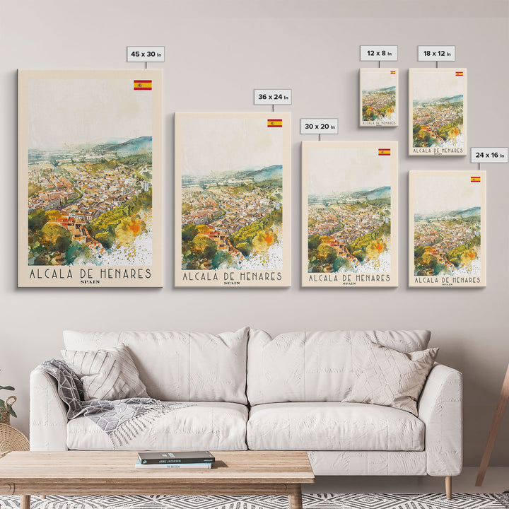 Alcalį de Henares Spain Aerial View Travel Poster Art, Framed Canvas Print, Stunning Wall Art for Living Room and Bedroom Decor