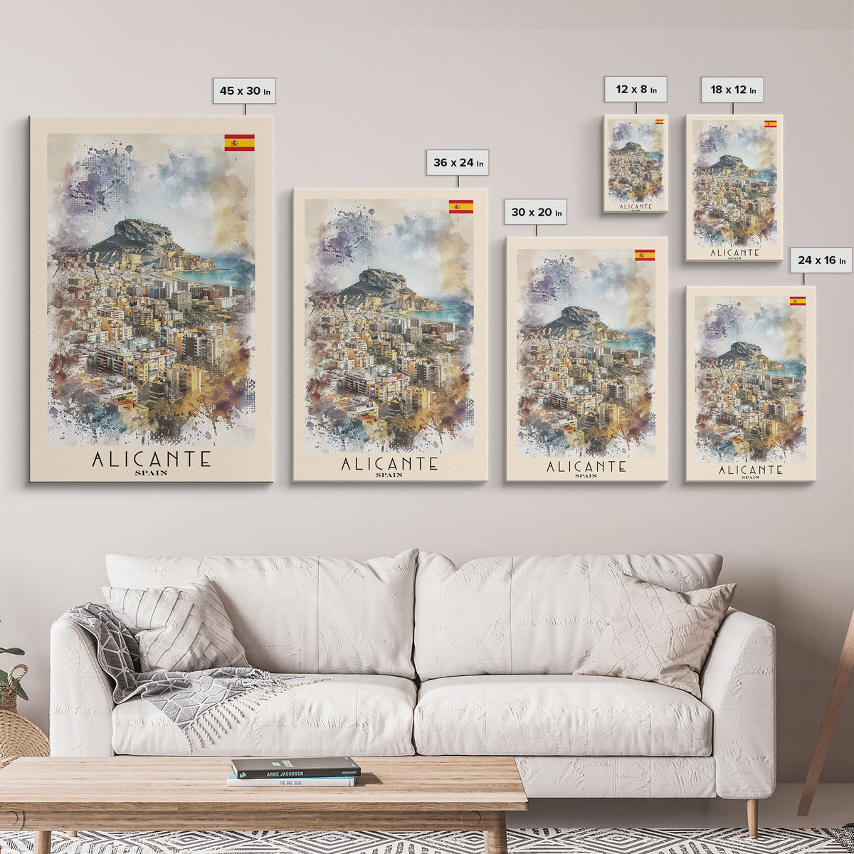 Alicante Spain Coastal City Travel Poster Art, Framed Canvas Print, Stunning Wall Art for Living Room, Bedroom Decor, Home Decoration