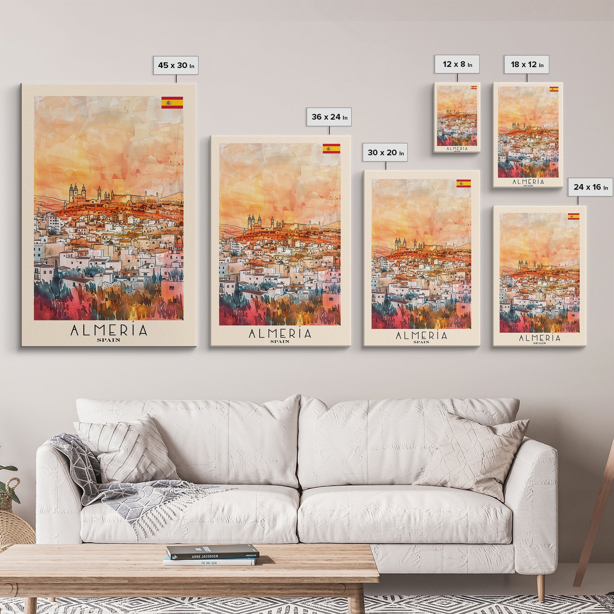 Almeria Spain Beachside City Travel Poster Art, Framed Canvas Print, Vibrant Wall Art for Living Room, Bedroom Decor, Home Decoration