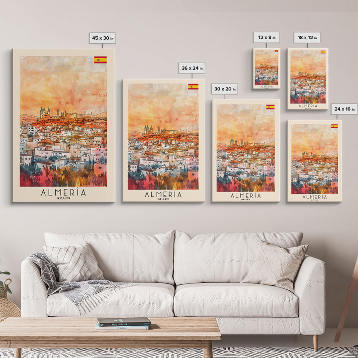 Almeria Spain Beachside City Travel Poster Art, Framed Canvas Print, Vibrant Wall Art for Living Room, Bedroom Decor, Home Decoration