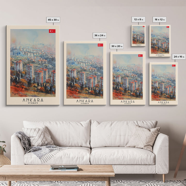 Modern Ankara Cityscape, Framed Canvas Print, Perfect for Living Room Art, Travel Poster, Minimalist Home Decor, Watercolor Art