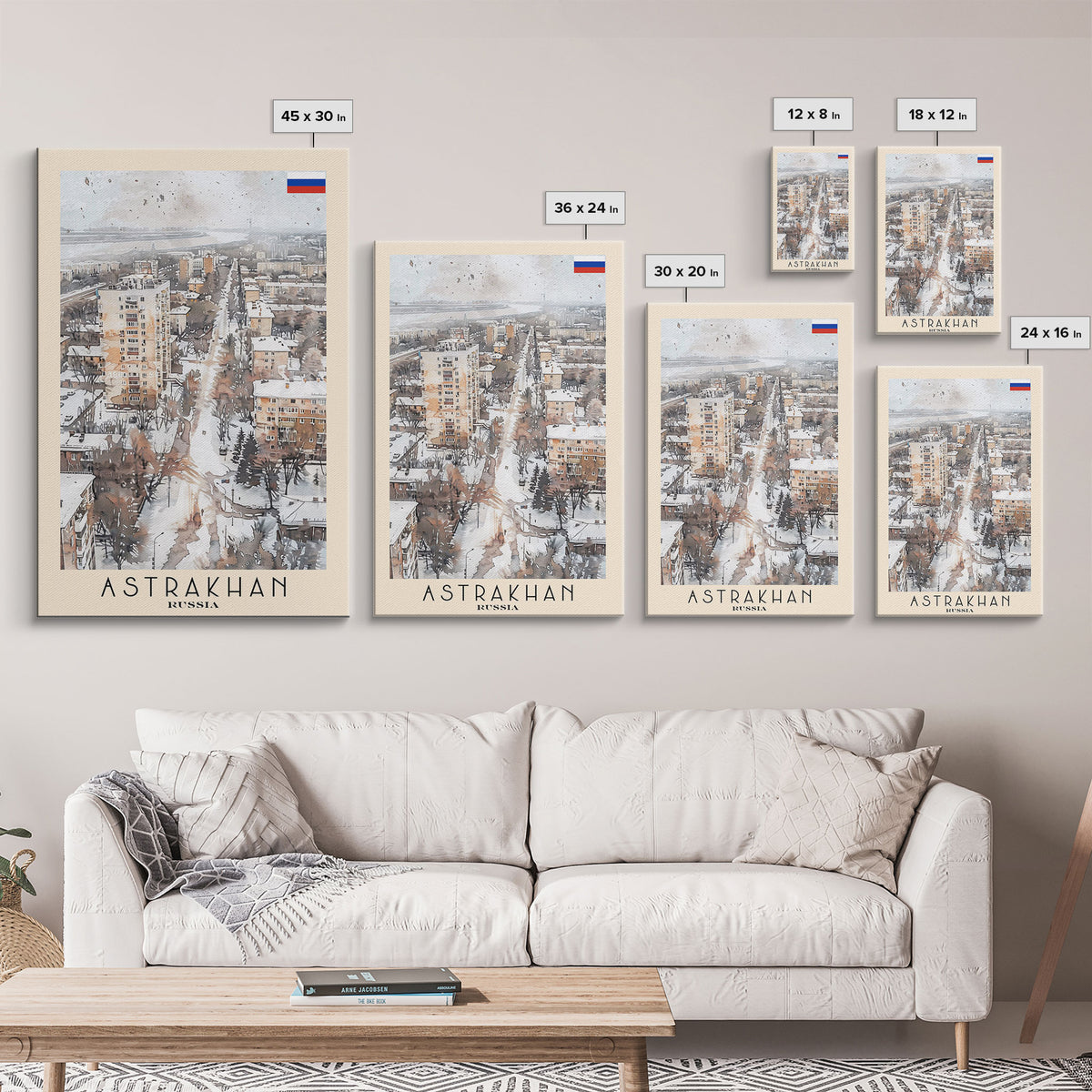 Astrakhan Russia Travel Poster Framed Canvas Print, Wall Art, Home Decor, Travel Print, Watercolor Painting, Urban Scene, Original Art