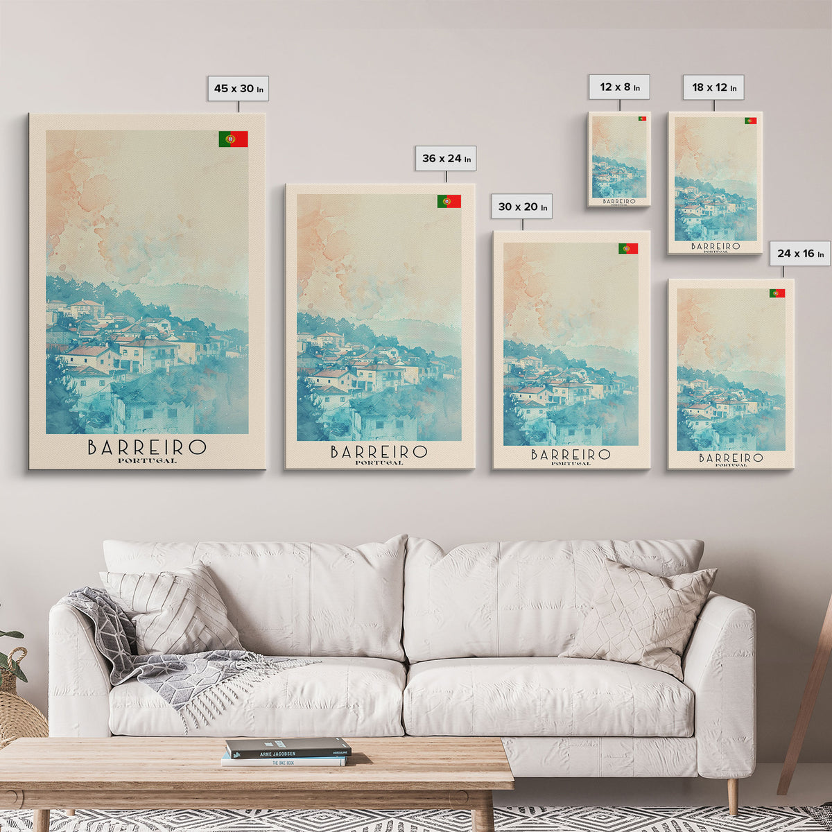 Barreiro Portugal Travel Poster Framed Canvas Print, Wall Art, Bedroom Decor, Watercolor Painting, Minimalist Art, Home Decoration