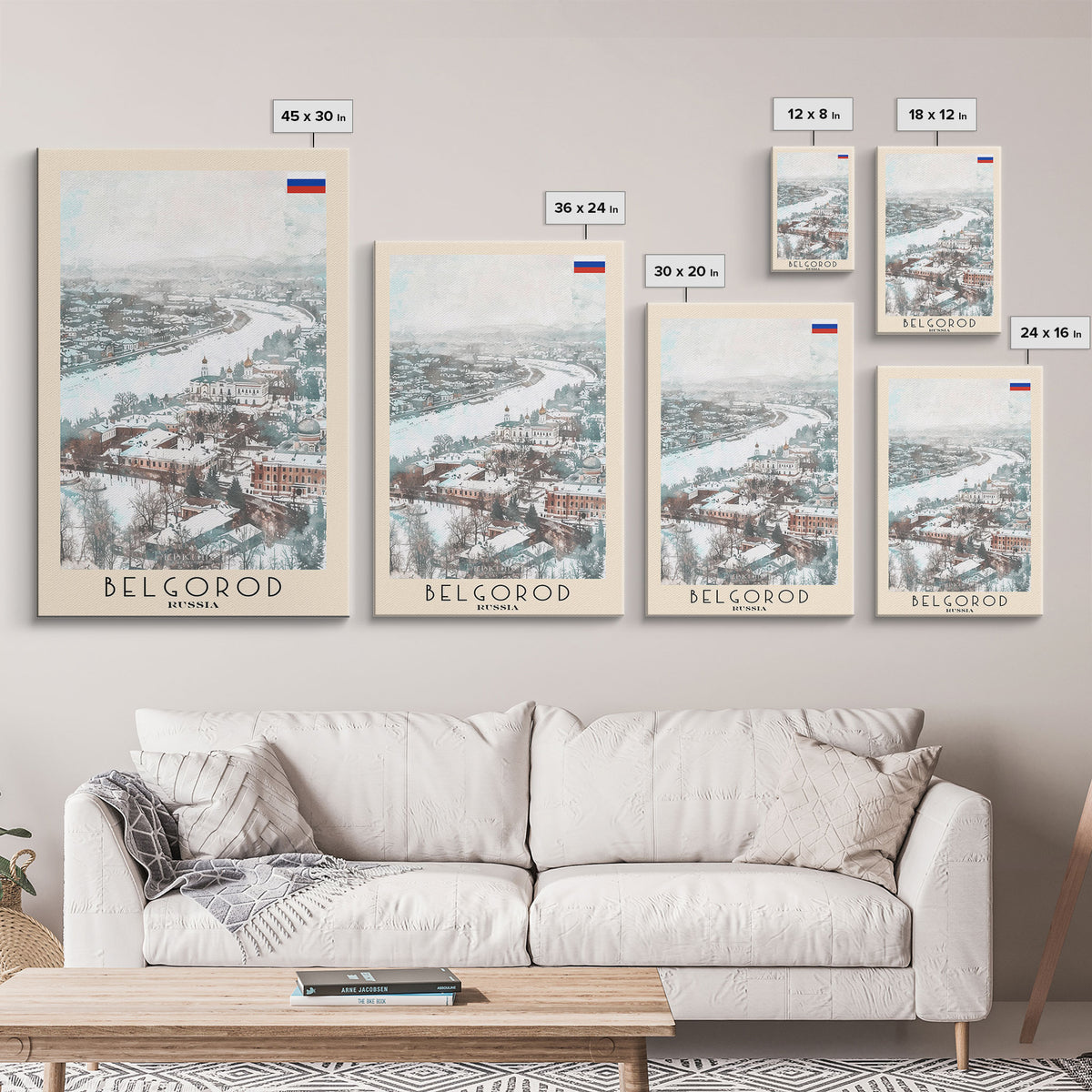 Belgorod Russia Travel Poster Framed Canvas Print, Wall Art, Home Decor, Watercolor Painting, Vacation Gift, Minimalist Art