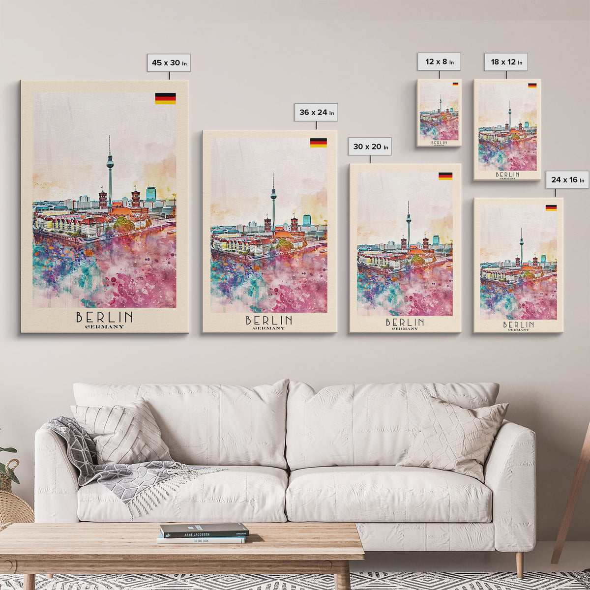 Berlin Germany Travel Poster Framed Canvas Print, Modern Art, Home Decor, Wall Art, Minimalist Travel Print, Cityscape Art