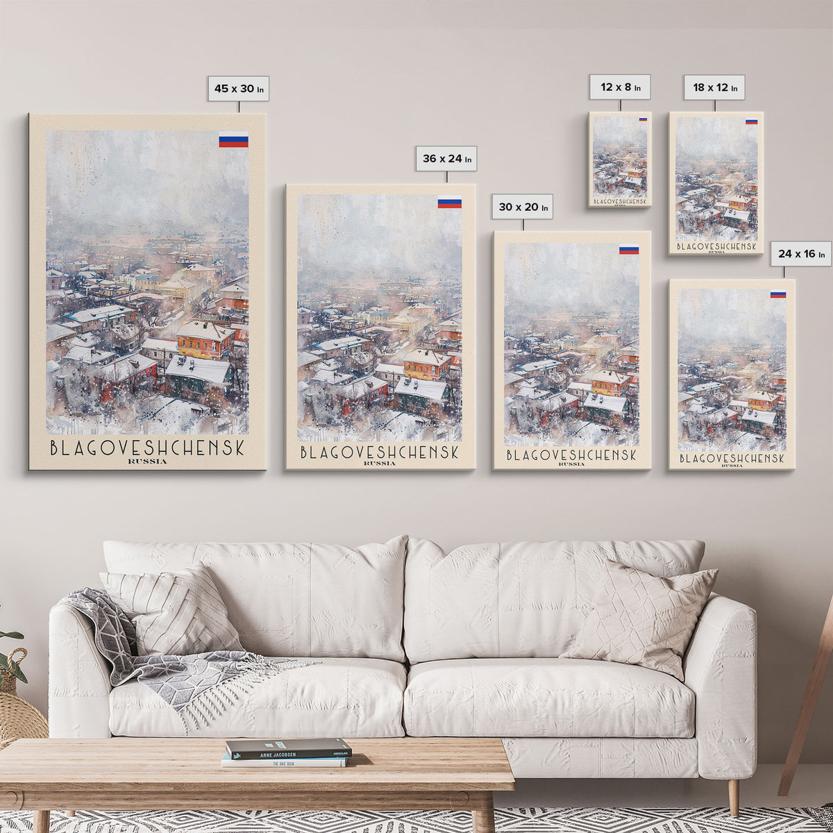 Blagoveshchensk Russia Travel Poster Framed Canvas Print, Wall Art, Home Decor, Travel Print, Winter Scene, Original Art