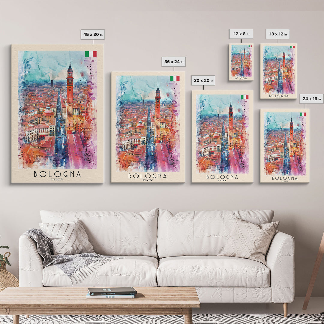 Bologna Italy Travel Poster Framed Canvas Print, Wall Art, Home Decor, Travel Print, Cityscape Art, Colorful Design, Original Art