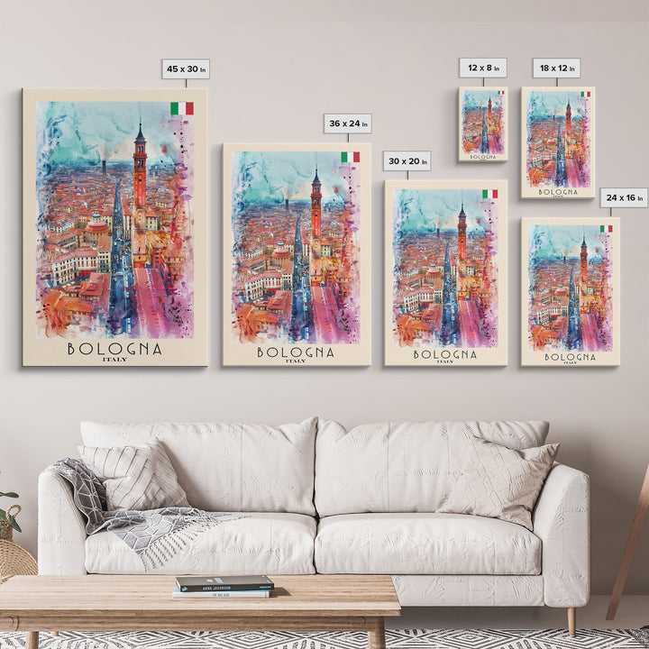 Bologna Italy Travel Poster Framed Canvas Print, Wall Art, Home Decor, Travel Print, Cityscape Art, Colorful Design, Original Art