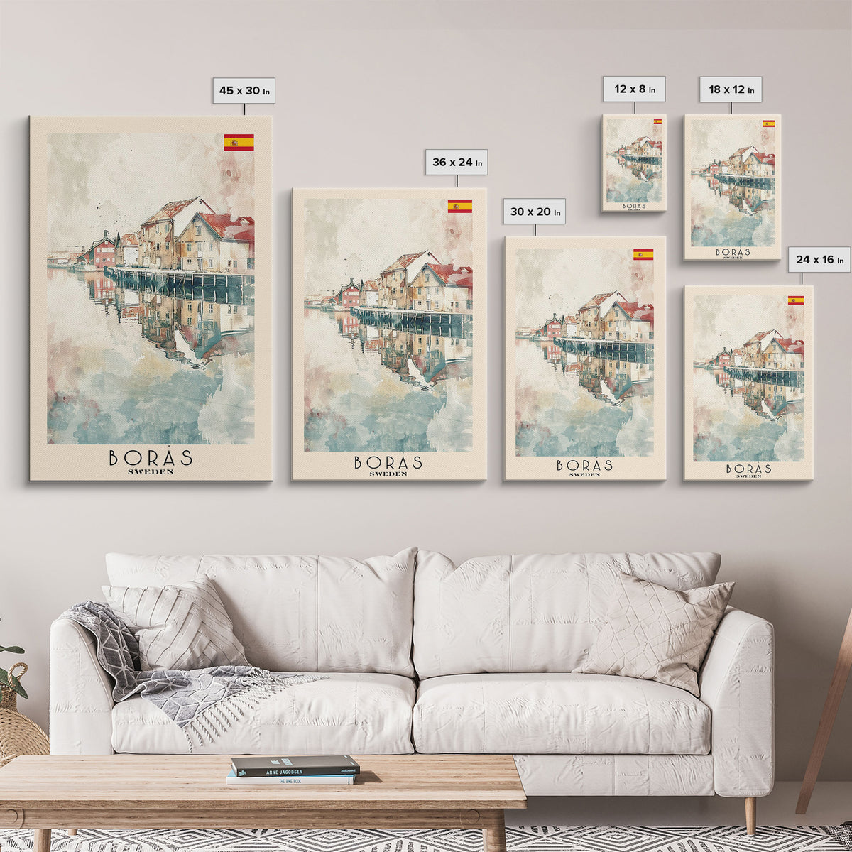 Borås Sweden Travel Poster Framed Canvas Print, Wall Art, Home Decor, Travel Print, Coastal Scene, Minimalist Art, Original Art