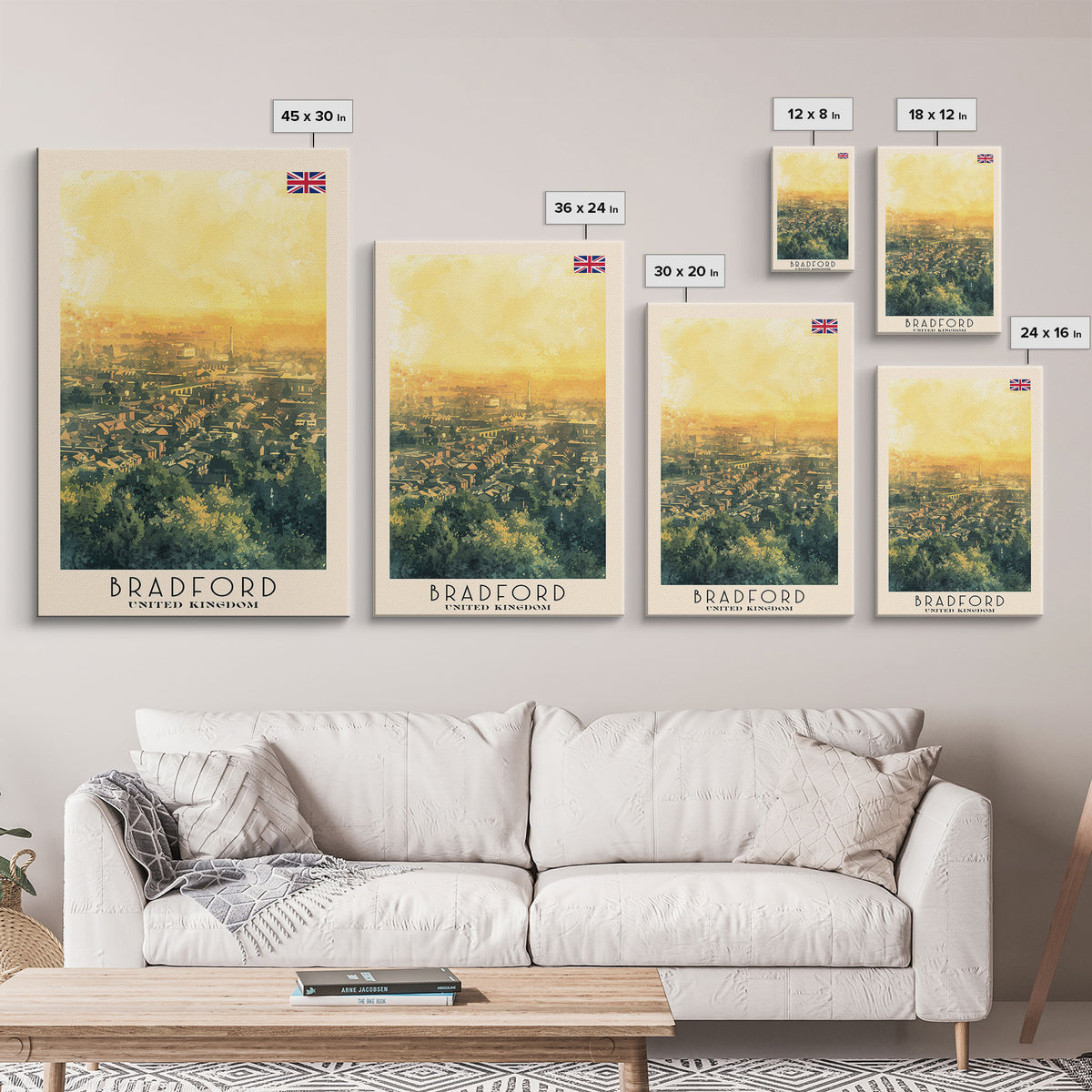 Bradford United Kingdom Travel Poster Framed Canvas Print, Wall Art, Home Decor, Travel Print, Cityscape Art, Abstract Art, Original Art