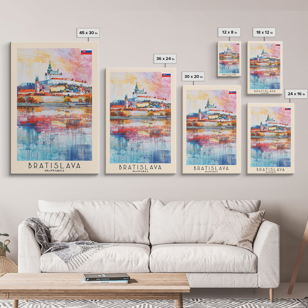 Bratislava Slovakia Travel Poster Framed Canvas Print, Wall Art, Home Decor, Watercolor Painting, Travel Print, Boho Style Art