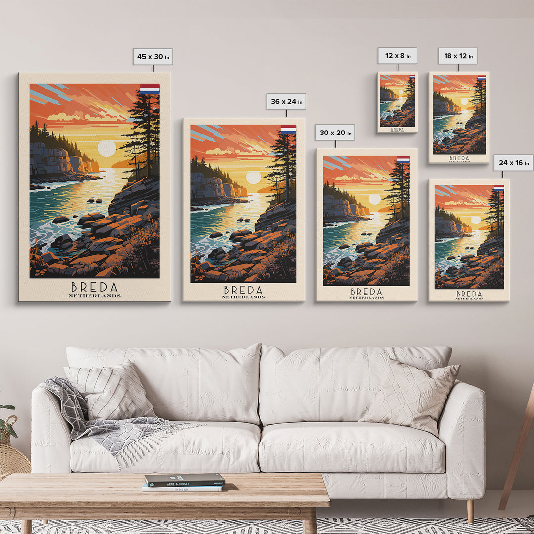 Breda Netherlands Travel Poster Framed Canvas Print, Sunset Landscape, Wall Art, Home Decor, Travel Print, Abstract Painting, Boho Style