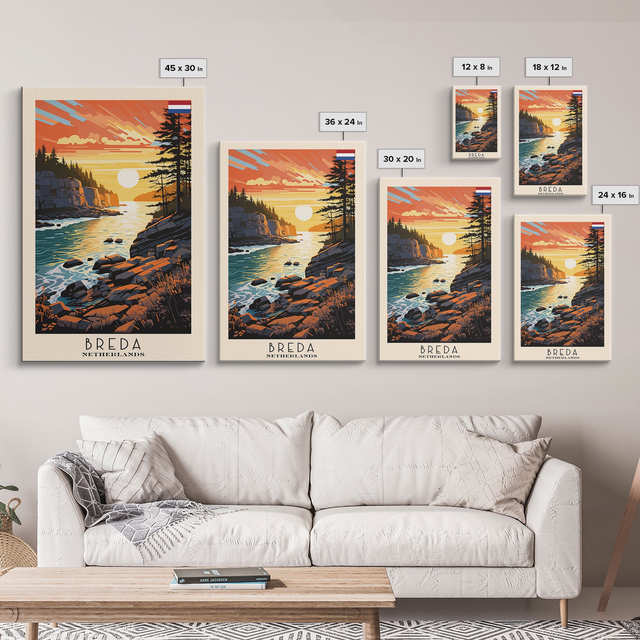 Breda Netherlands Travel Poster Framed Canvas Print, Sunset Landscape, Wall Art, Home Decor, Travel Print, Abstract Painting, Boho Style