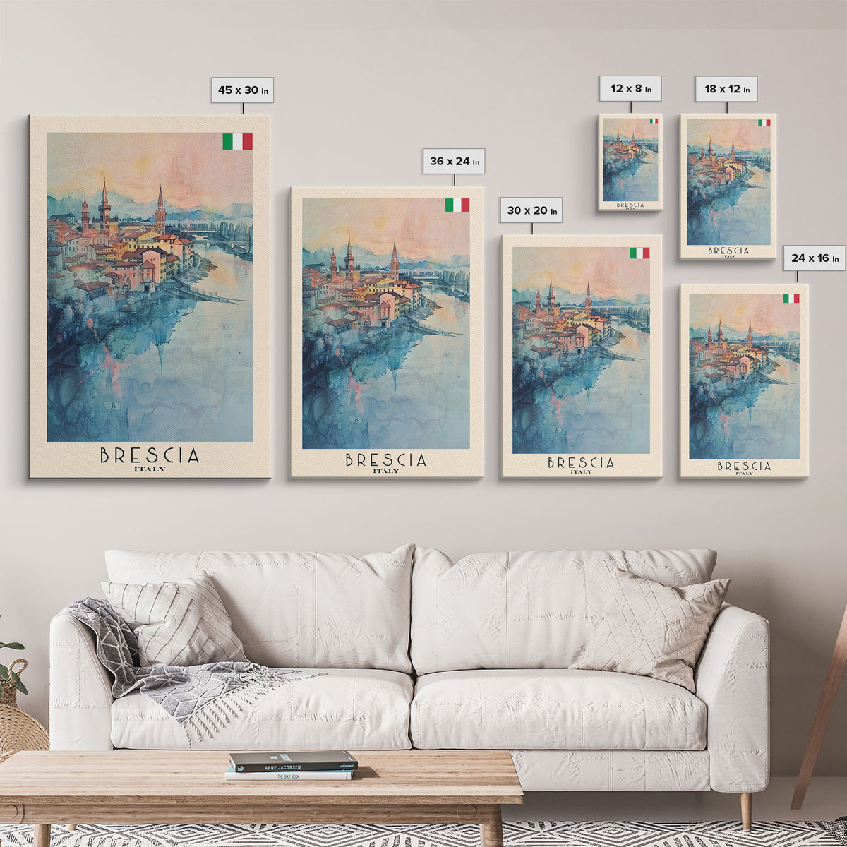 Brescia Italy Travel Poster Framed Canvas Print, Cityscape Art, Wall Decor, Travel Print, Watercolor Painting, Boho Style Art