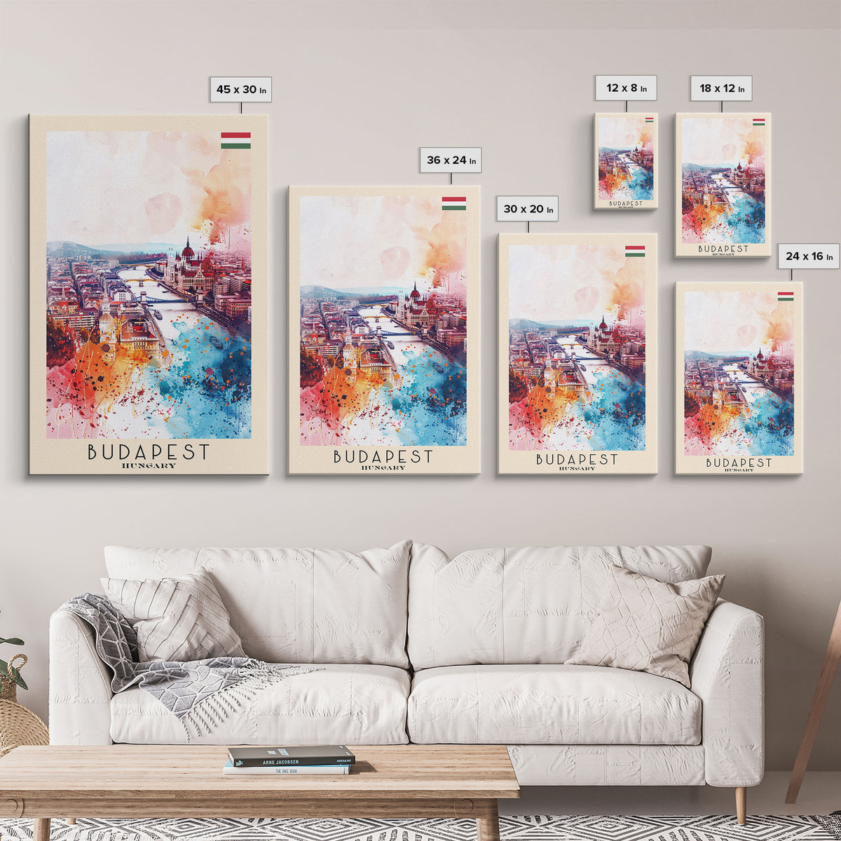 Budapest Hungary Travel Poster Framed Canvas Print, Colorful Watercolor Painting, Wall Art, Home Decor, Travel Print, Boho Style, Art Piece